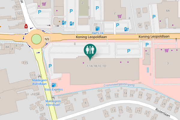 Map showing location of Koning Leopoldlaan 1 Toilet