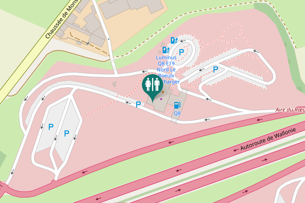 Map showing location of Autoroute de Wallonie Toilet