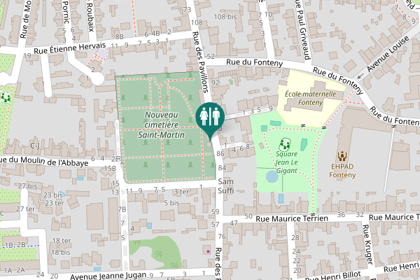 Map showing location of Rue des Pavillons 86B Toilet