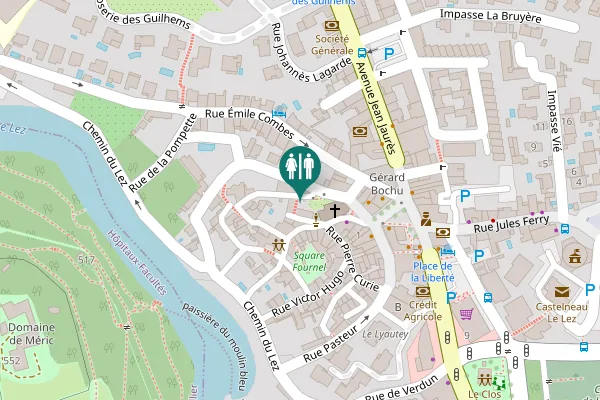 Map showing location of toilettes publiques