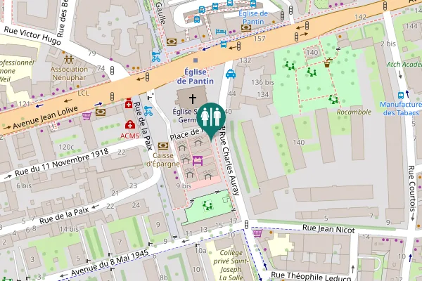 Map showing location of Place de l'Église 42e Toilet