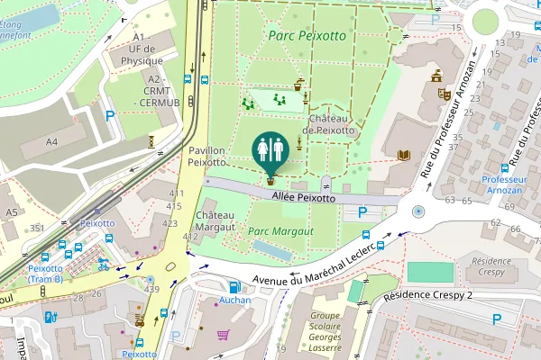Map showing location of Allée Peixotto Toilet