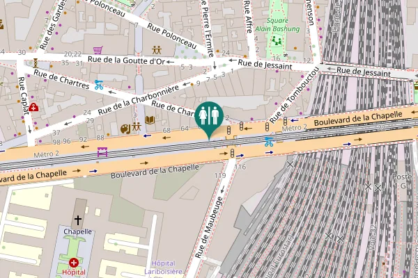 Map showing location of Paris Toilet