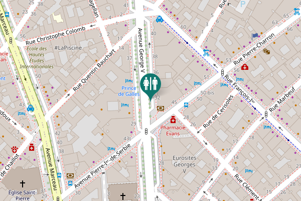 Map showing location of Accès Parking George V Toilet