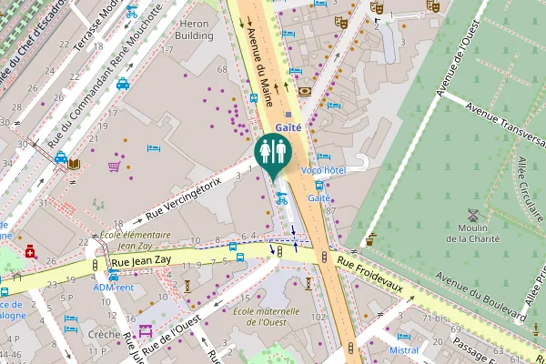 Map showing location of Avenue du Maine Toilet