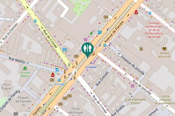Map showing location of Avenue de Flandre Toilet