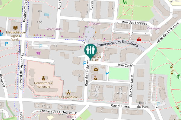 Map showing location of Rue Cérès Toilet