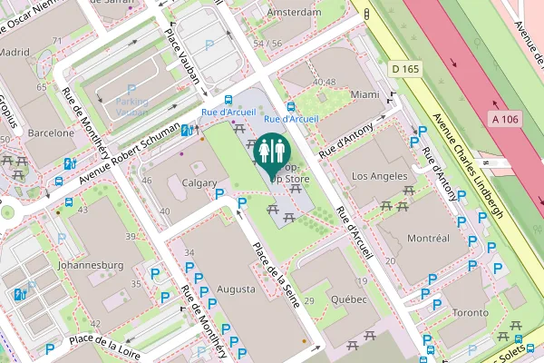 Map showing location of Place des Découvertes Toilet