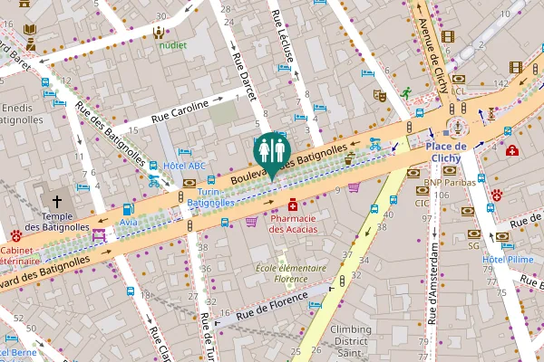 Map showing location of Boulevard des Batignolles Toilet