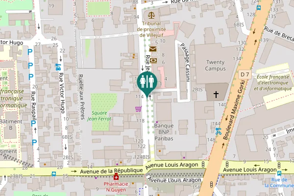Map showing location of Villejuif Toilet
