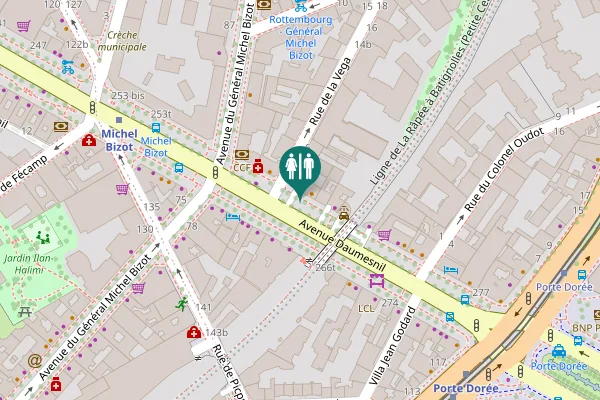 Map showing location of Avenue Daumesnil 259 bis Toilet