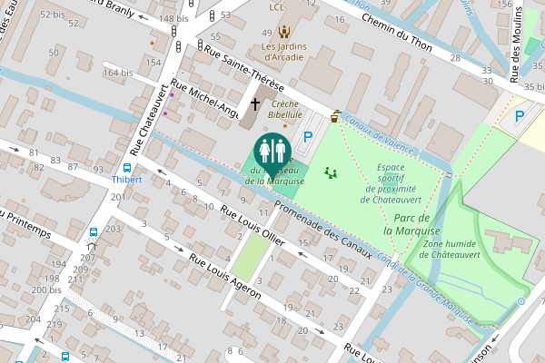 Map showing location of Promenade des Canaux Toilet