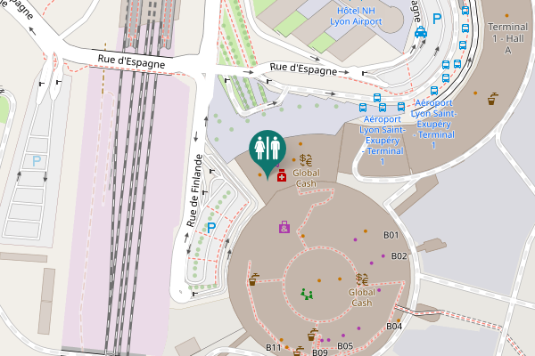 Map showing location of Rue de Finlande Toilet