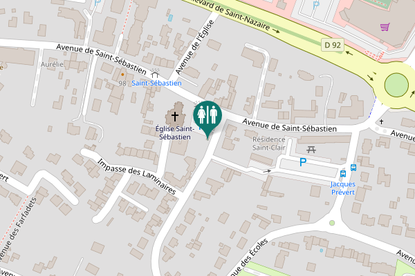 Map showing location of Place de l'Église Toilet