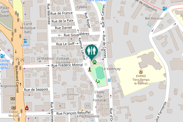 Map showing location of Rue de Cannes Toilet