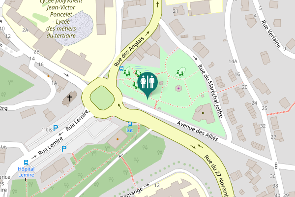 Map showing location of Avenue des Alliés Toilet