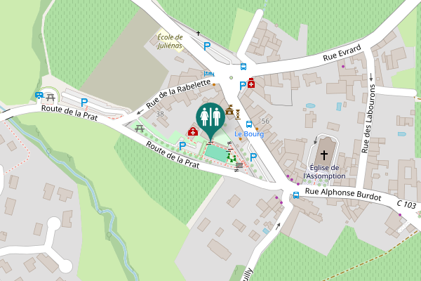 Map showing location of Route de la Prat Toilet