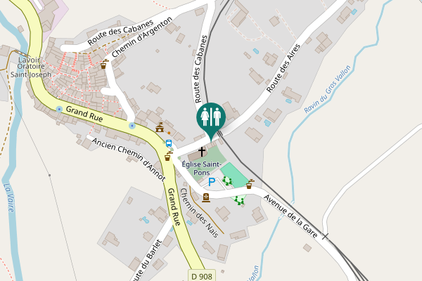 Map showing location of Route des Aires Toilet