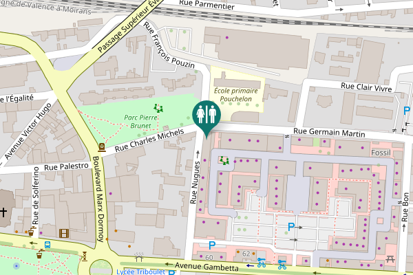 Map showing location of Rue Nugues Toilet