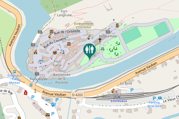 Map showing location of Entrevaux Toilet