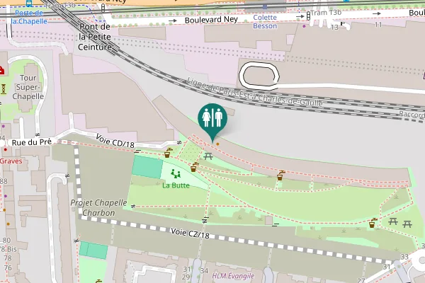 Map showing location of Voie CD/18 Toilet