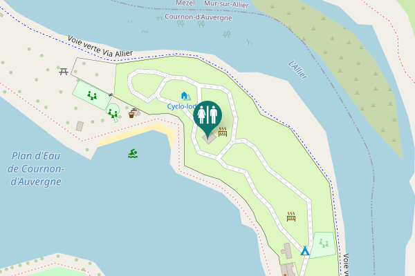 Map showing location of Voie verte Via Allier Toilet