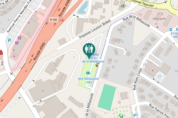 Map showing location of Rue de la Milliassole Toilet