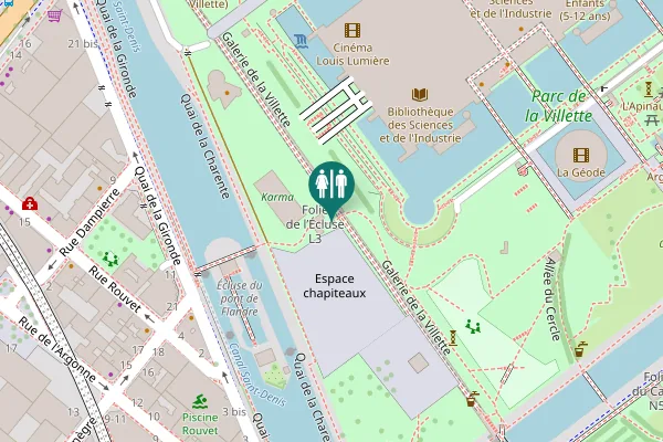 Map showing location of Espace chapiteaux Toilet