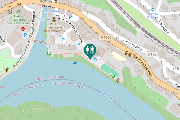Map showing location of Sentier des berges du Rhône Toilet