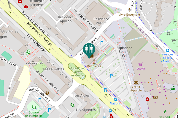 Map showing location of Esplanade de la Liberté d’Expression et des Victimes des Attentats des 7, 8 et 9 Janvier 2015 Toilet