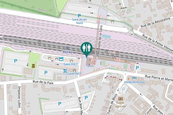 Map showing location of Passerelle de la Gare Toilet
