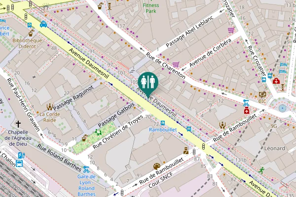 Map showing location of Avenue Daumesnil 111 Toilet