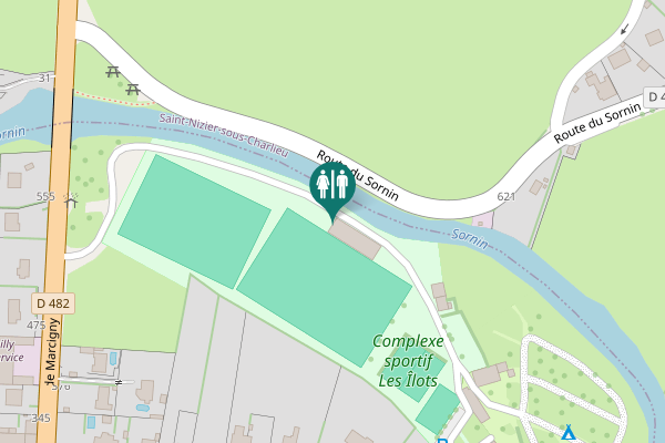 Map showing location of Route du Sornin Toilet