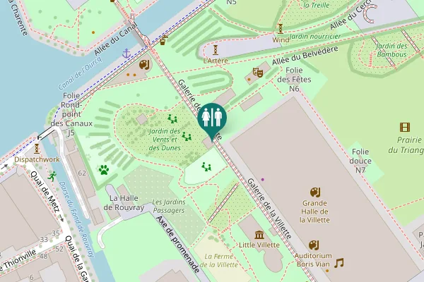 Map showing location of Galerie de la Villette Toilet