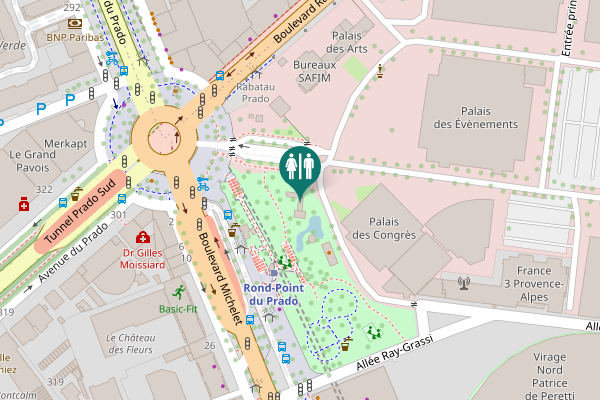 Map showing location of Tunnel Prado Sud Toilet