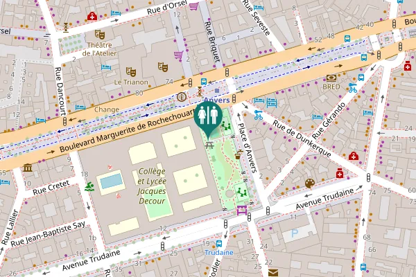 Map showing location of Place d'Anvers 3 Toilet