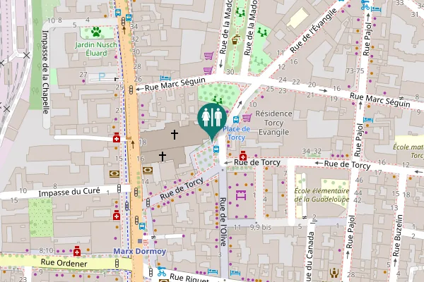 Map showing location of Place de Torcy Toilet