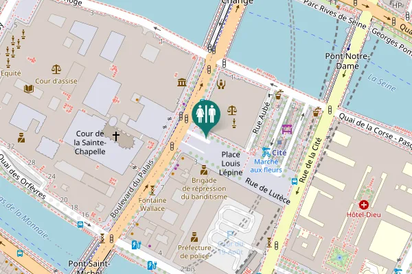 Map showing location of Place Louis Lépine Toilet