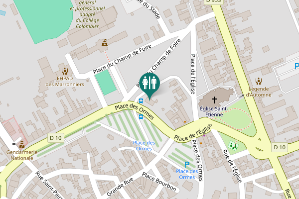 Map showing location of Place des Ormes Toilet