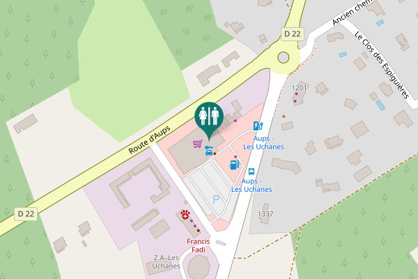 Map showing location of Route d'Aups Toilet