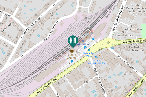 Map showing location of Boulevard Lacombe Toilet