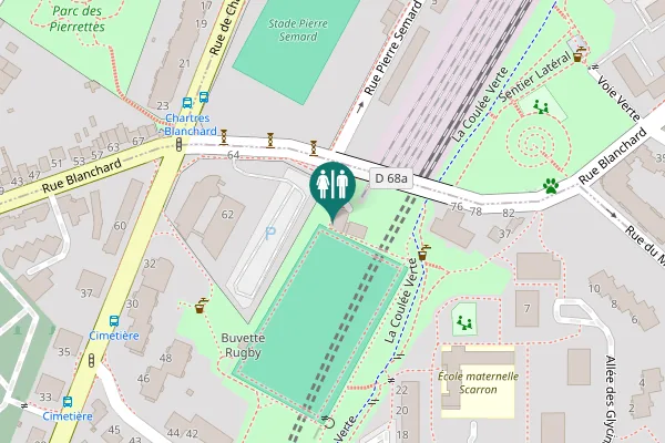 Map showing location of Voie Pompiers Toilet