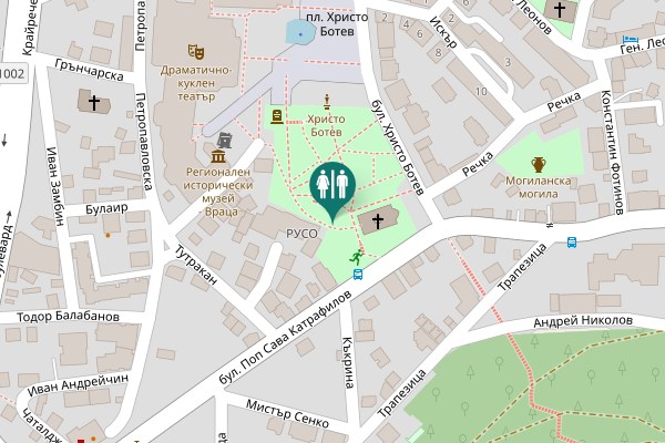 Map showing location of Pop Sava Katrafilov blvd. Toilet