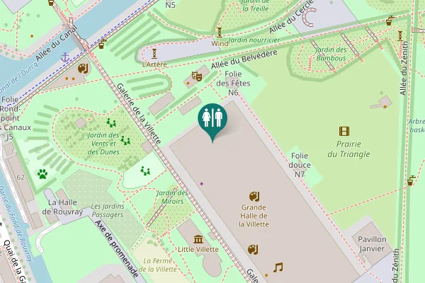Map showing location of Galerie de la Villette Toilet