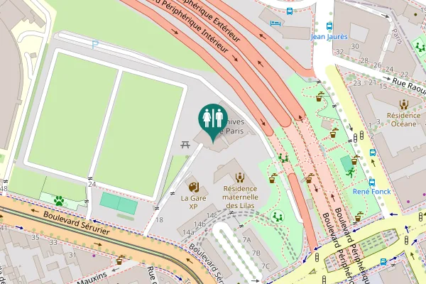 Map showing location of Boulevard Sérurier 18 Toilet