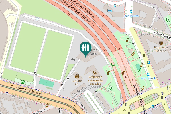 Map showing location of Boulevard Sérurier 18 Toilet