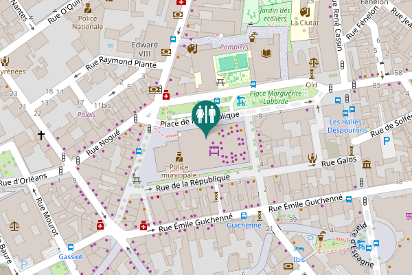 Map showing location of Place de la République Toilet