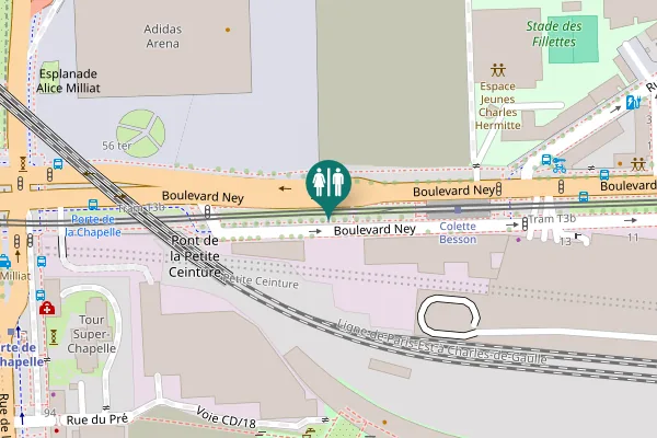 Map showing location of Boulevard Ney 23 Toilet