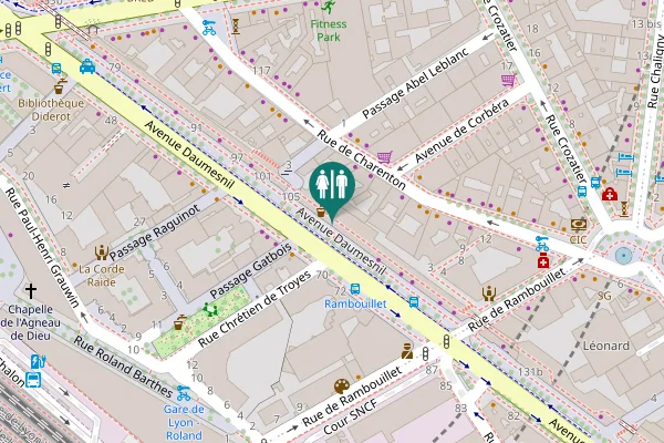 Map showing location of Coulée Verte René-Dumont Toilet
