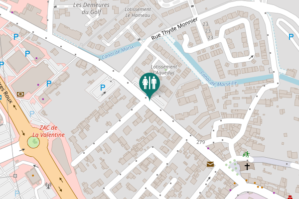 Map showing location of Route des Trois Lucs à La Valentine Toilet